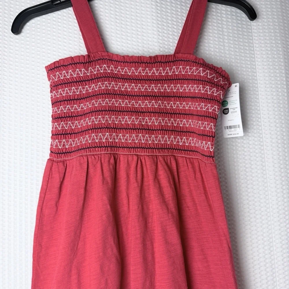 Carter's Smocked Sundress Girls Size 7 Red Sleeveless Ruffle Hem Cotton‎